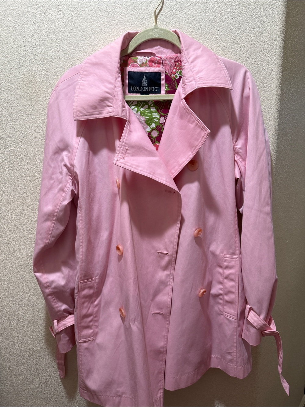 London Fog Light Pink Double-Breasted Trench Coat
